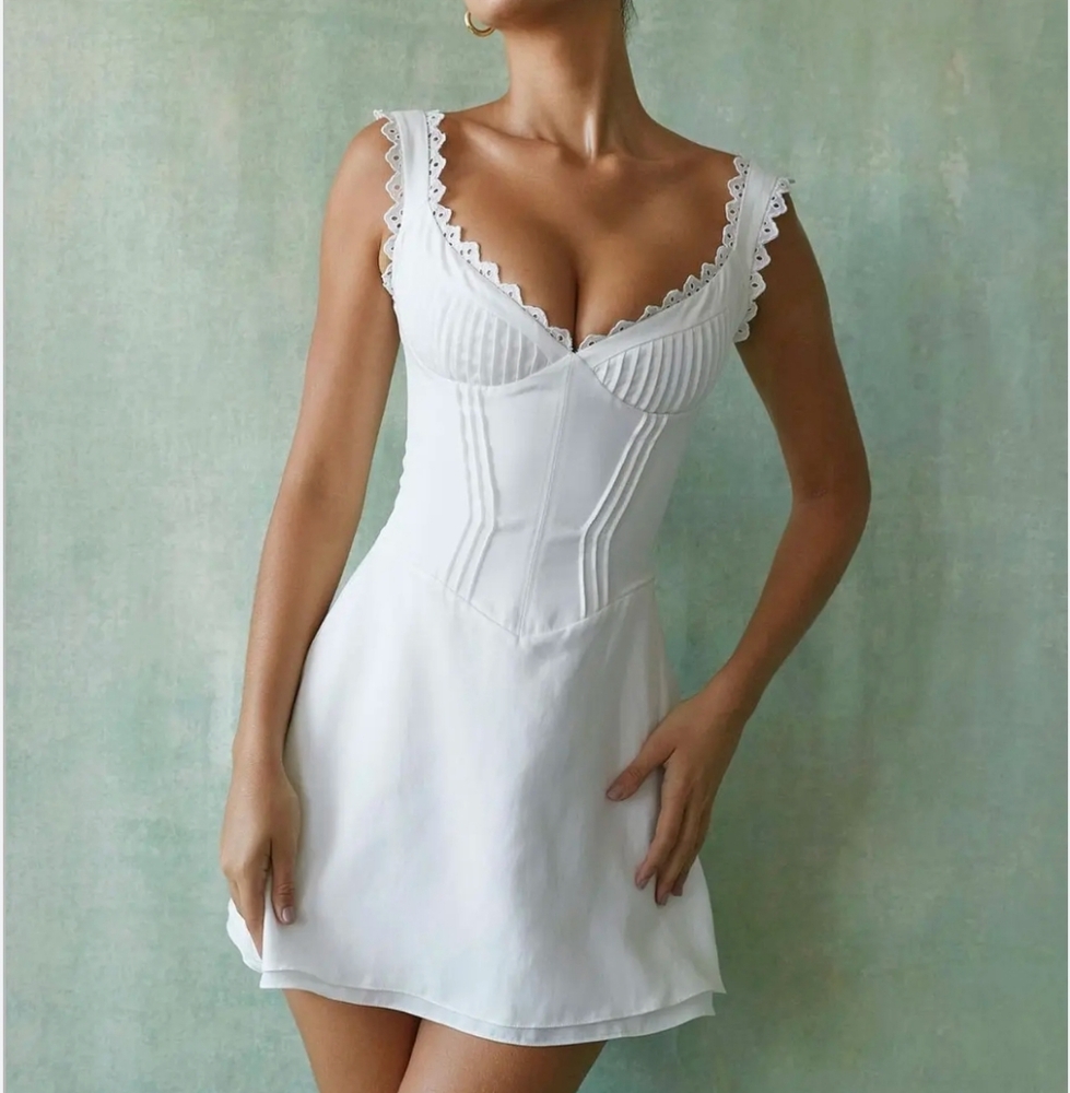 House of CB Tilly Pintuck White Mini Corset Dress
